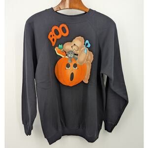 Hanes Her Way Halloween Sweatshirt XXL Boo Pumpkin Teddy Bear Cat Black USA Made